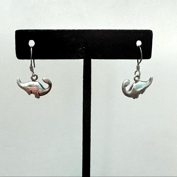 Brontosaurus Dinosaur Sterling Silver 925 Dangle Earrings - Picture 3 of 7